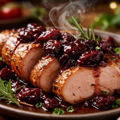 Image of Roasted Pork Tenderloin with Dried Cherry Compote
