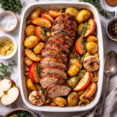 Image of Roasted Pork with Apples and Potatoes