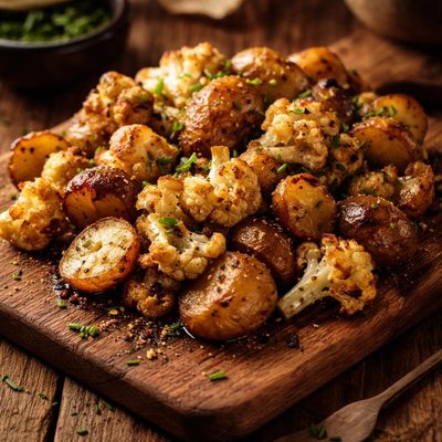 Image of Roasted Potatoes and Cauliflower with Chives