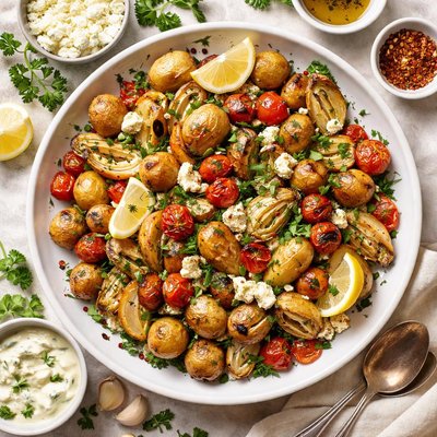 Image of Roasted Potatoes with Artichokes and Feta