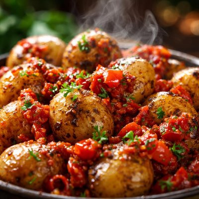 Image of Roasted Potatoes with Spicy Tomatoes