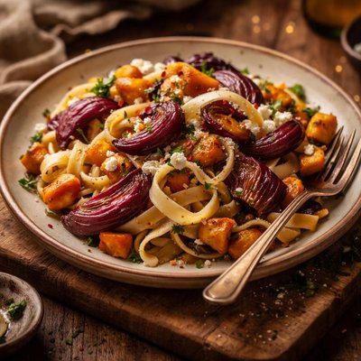 Image of Roasted Red Onion and Squash Pasta
