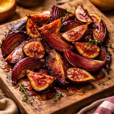 Image of Roasted Red Onions and Fresh Figs with Sherry Vinegar