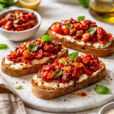 Image of Roasted Red Pepper and Tomato Bruschetta