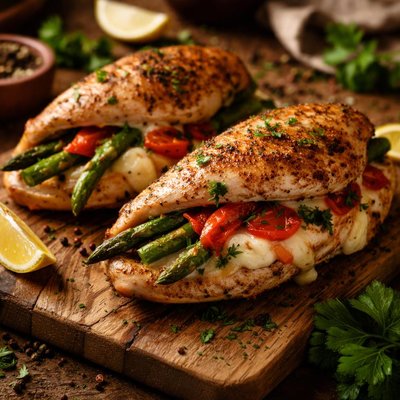 Image of Roasted Red Pepper Asparagus Stuffed Chicken Breasts