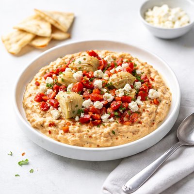 Image of Roasted Red Pepper Feta and Artichoke Dip