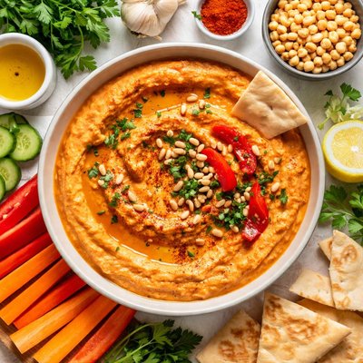 Image of Roasted Red Pepper Hummus with Pine Nuts