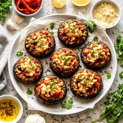 Image of Roasted Red Pepper Stuffed Mushrooms