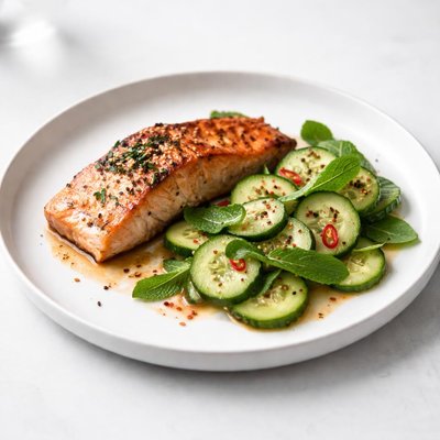 Image of Roasted Salmon with Chile Minted Cucumbers