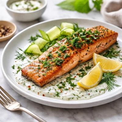 Image of Roasted Salmon with Herbed Yogurt