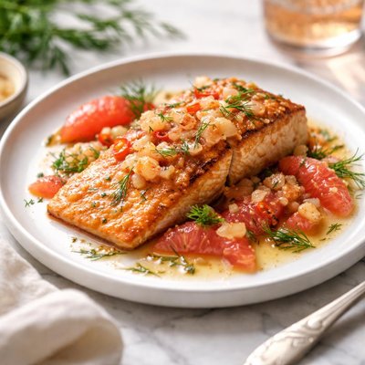 Image of Roasted Salmon with Shallot Grapefruit Sauce