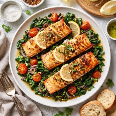 Image of Roasted Salmon with Spinach