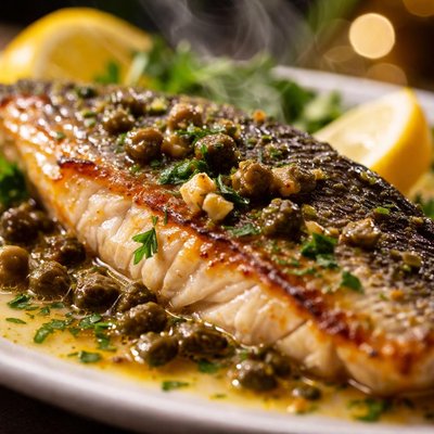 Image of Roasted Sea Bass with Caper Sauce