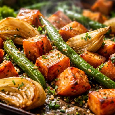 Image of Roasted Sweet Potatoes Fennel and Green Beans