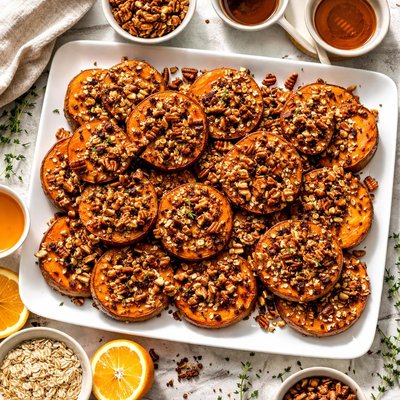 Image of Roasted Sweet Potatoes with Cinnamon Pecan Crunch