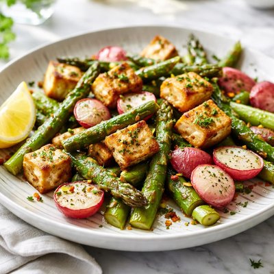 Image of Roasted Tofu Asparagus and Radishes Ww