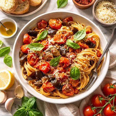 Image of Roasted Tomato and Eggplant Pasta