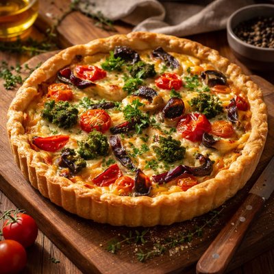 Image of Roasted Vegetable and Gruyere Quiche