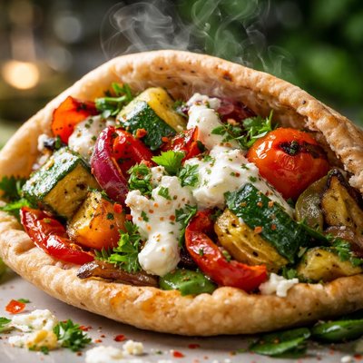 Image of Roasted Vegetable Pita with Creamy Feta Dressing