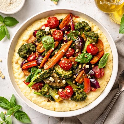 Image of Roasted Veggies Over Creamy Polenta