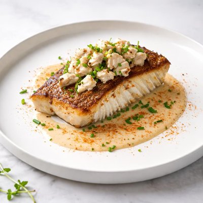 Image of Rockfish with Crab and Old Bay Cream Sauce