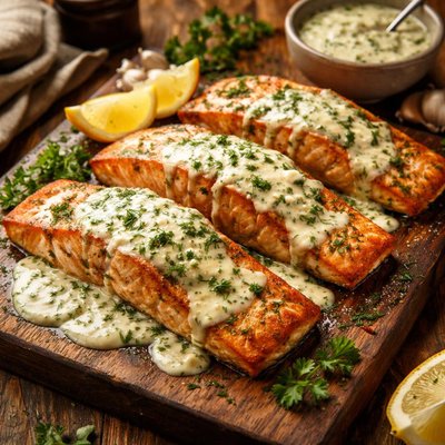 Image of Rockin Salmon with Creamy Herb Sauce