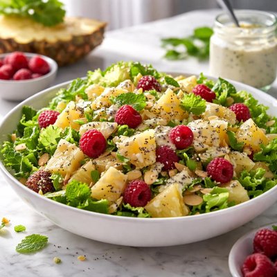 Image of Romaine Heart Pineapple Raspberries Poppy Seed Dressing