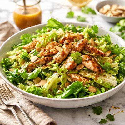 Image of Romaine Lettuce with Chicken Almonds and Curry Vinaigrette