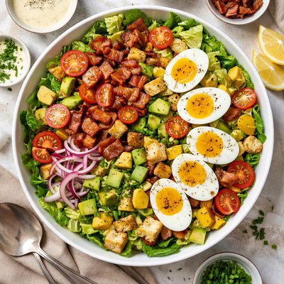 Image of Romaine Salad with Bacon and Hard Boiled Eggs