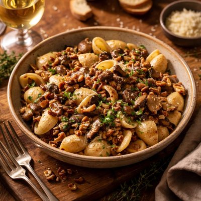 Image of Romantic Wild Mushroom and Walnut Conchiglie for Two