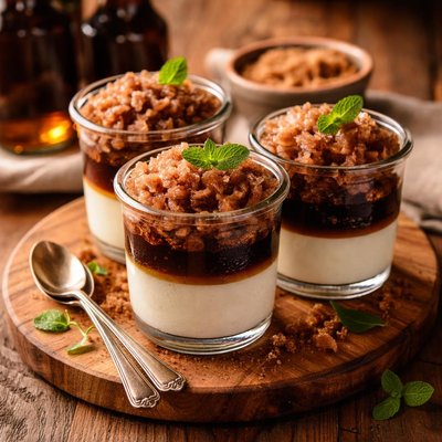 Image of Root Beer Granite with Root Beer Gelee and Vanilla Panna Cotta