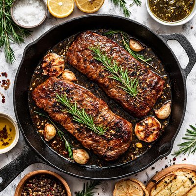 Image of Rosemary Roasted Garlic Strip Steaks