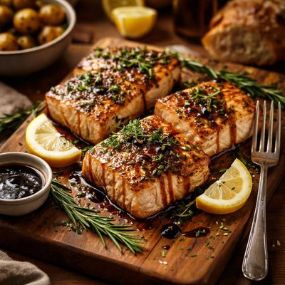 Image of Rosemary Smoked Halibut with Balsamic Vinaigrette