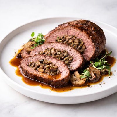 Image of Rostbraten Mit Pilzfulle Beef Roast with Mushroom Stuffing