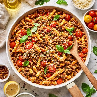 Image of Rotini Pasta with Beef and Tomatoes