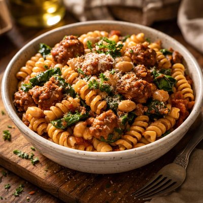 Image of Rotini Pasta with Sausage and Cannellini Beans
