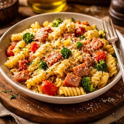 Image of Rotini Pasta with Smoked Ham Vegetables and 3 Cheeses