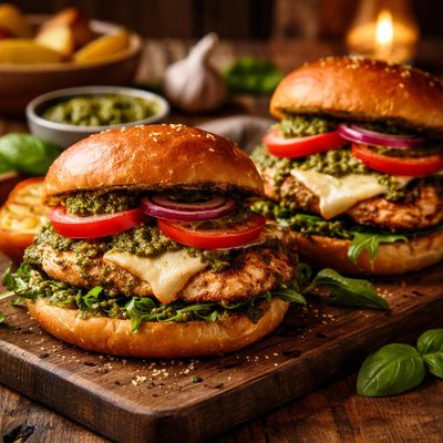 Image of Rotisserie Pesto Chicken Burgers