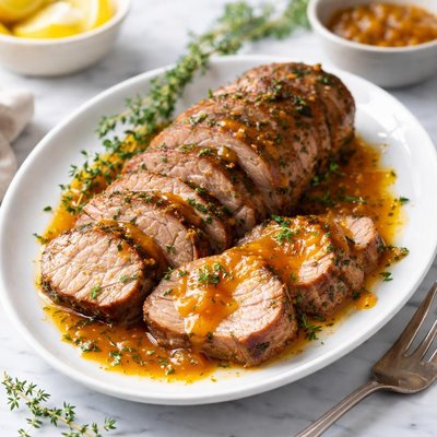 Image of Rubbed Pork Tenderloin with Dijon Apricot Mop Sauce