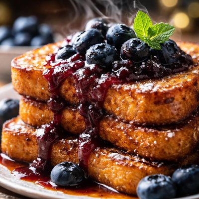 Image of Rum Spiced French Toast with Blueberry Sauce