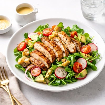 Image of Rustic Grilled Chicken Salad with Lite Honey Mustard Dressing