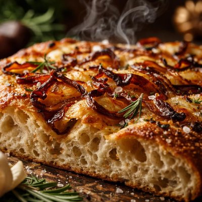 Image of Rustic Sourdough Focaccia with Caramelized Onions