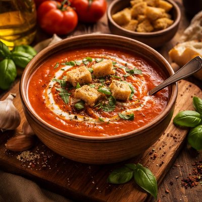 Image of Rustic Style Roasted Tomato Basil Soup