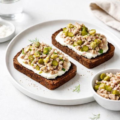 Image of Rye Bread Sandwiches with Tuna Pickle and Cream Cheese