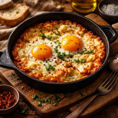 Image of Saganaki Me Tyri Ke Avga Fried Cheese with Eggs