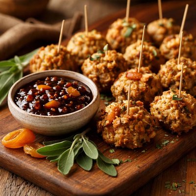 Image of Sage Sausage Bites with Balsamic Apricot Dip