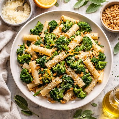 Image of Sage Scented Ziti with Broccoli Pine Nuts and Orange Zest