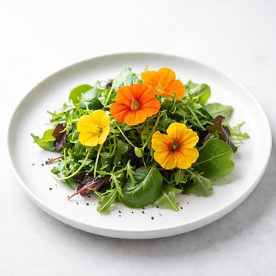 Image of Salad Greens with Nasturtium Flowers
