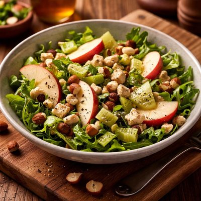 Image of Salad with Apple Celery Hazelnuts and Roquefort Cheese