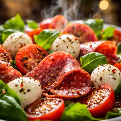 Image of Salami Salad with Tomatoes and Mozzarella